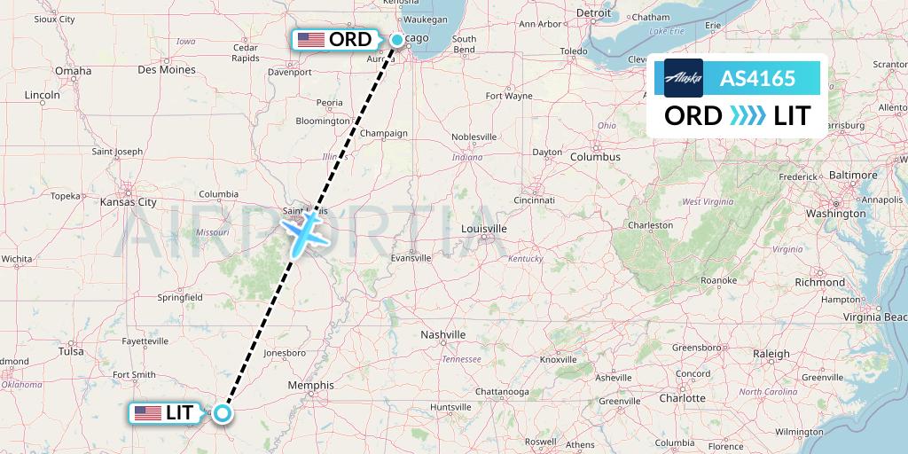 AS4165 Alaska Airlines Flight Map: Chicago to Little Rock