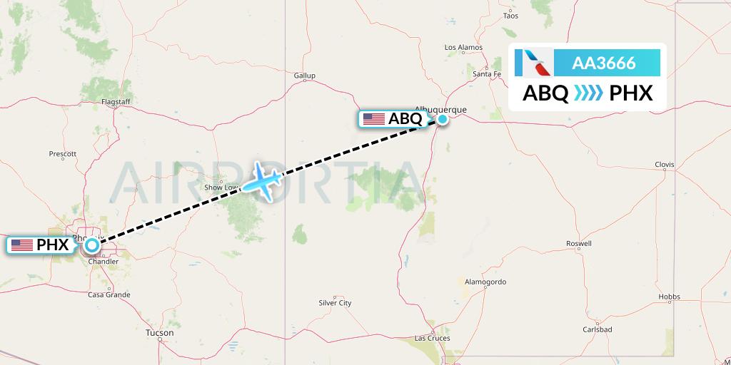 AA3666 American Airlines Flight Map: Albuquerque to Phoenix