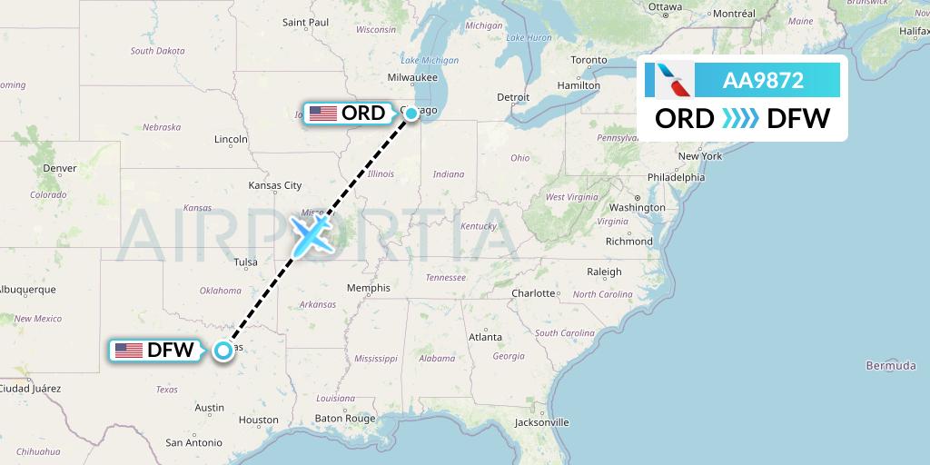 AA9872 American Airlines Flight Map: Chicago to Dallas