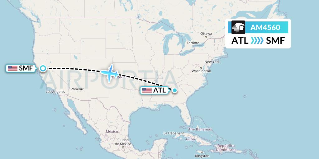 AM4560 Aeromexico Flight Map: Atlanta to Sacramento