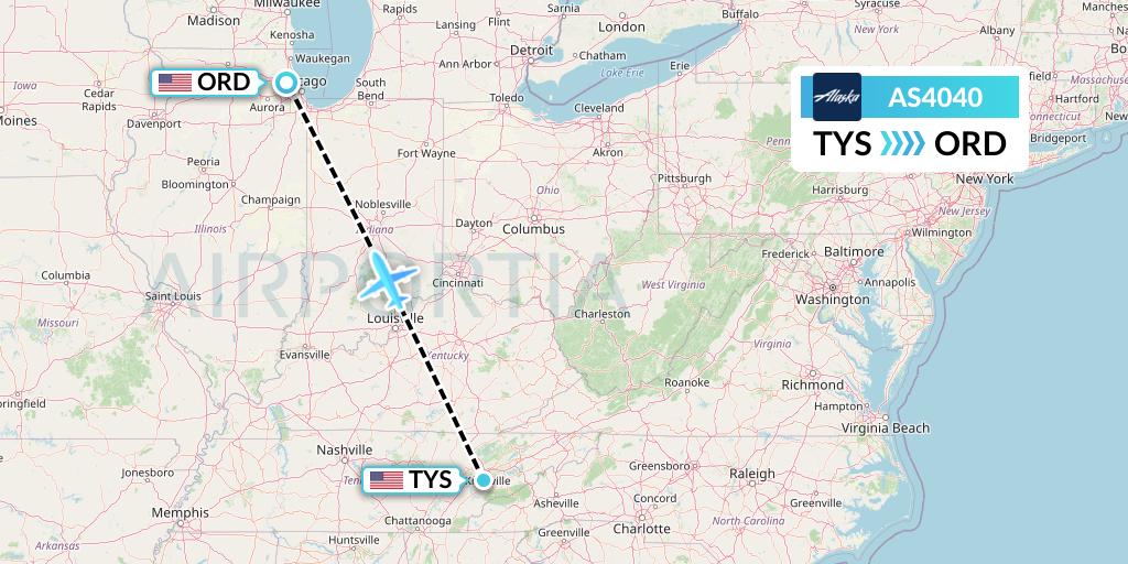 AS4040 Alaska Airlines Flight Map: Knoxville to Chicago