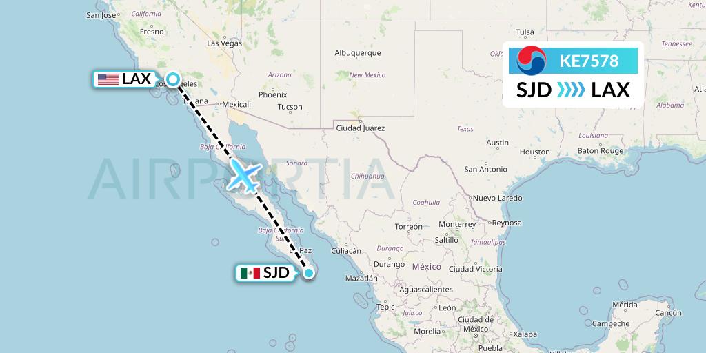 KE7578 Korean Air Flight Map: San Jose del Cabo to Los Angeles