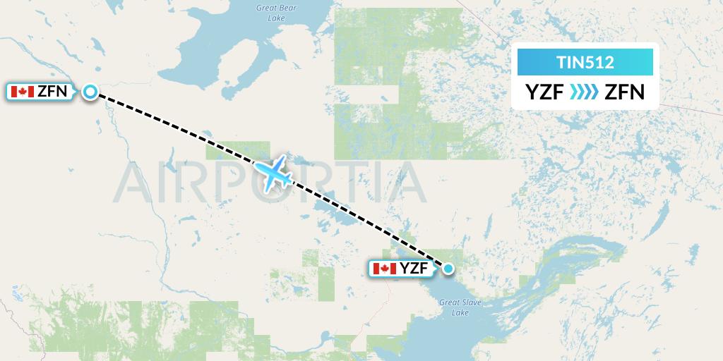 TIN512 Air Tindi Flight Map: Yellowknife to Tulita