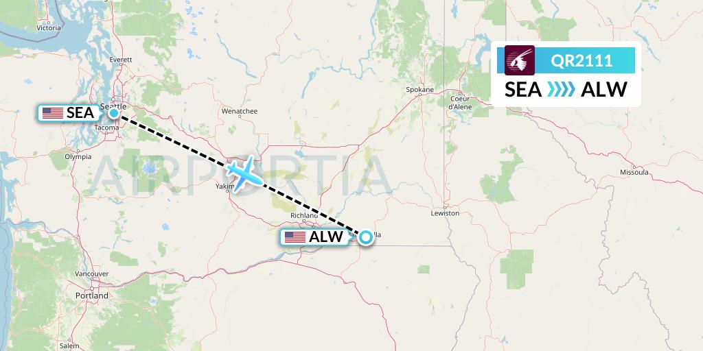 QR2111 Qatar Airways Flight Map: Seattle to Walla Walla