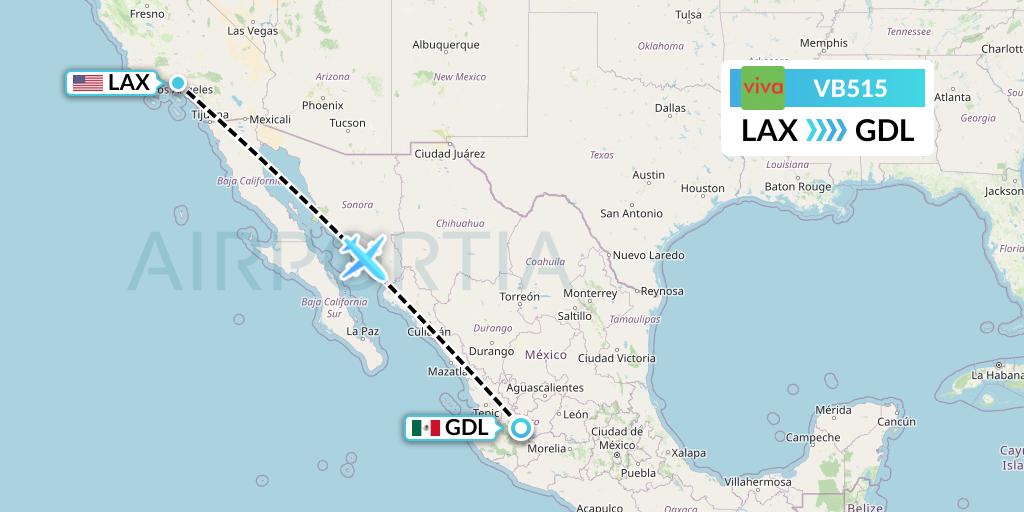 VB515 VivaAerobus Flight Map: Los Angeles to Guadalajara