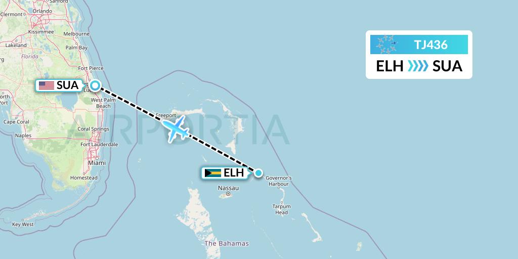 TJ436 Tradewind Aviation Flight Map: North Eleuthera to Stuart