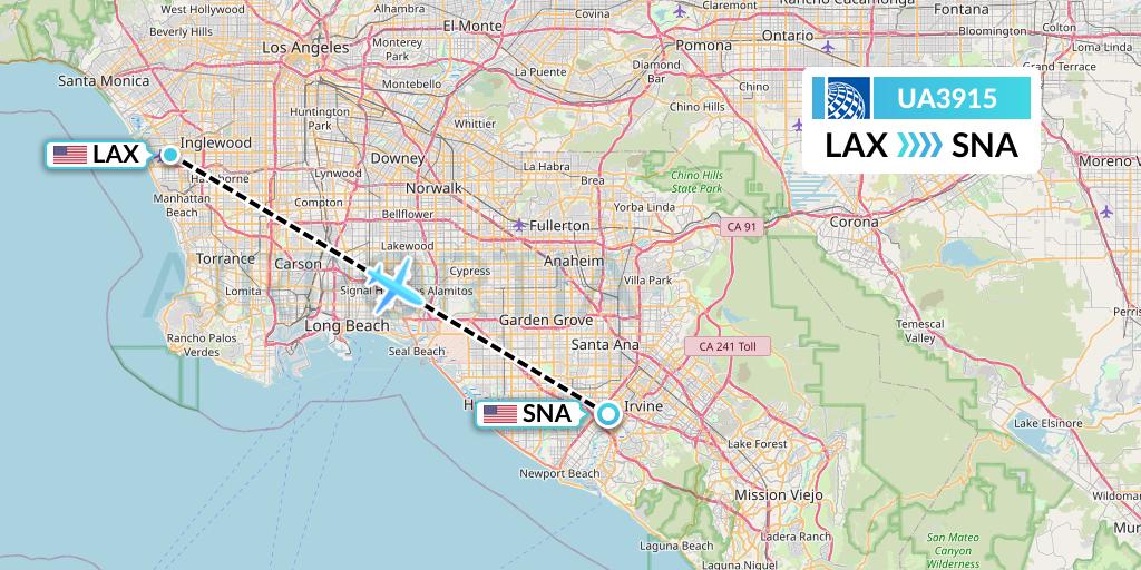 UA3915 United Airlines Flight Map: Los Angeles to Orange County