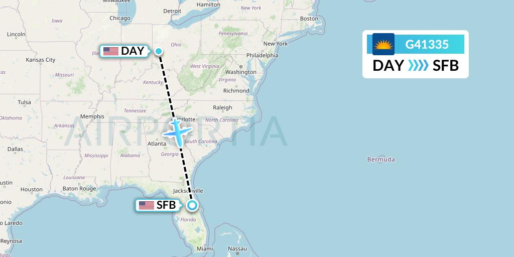 G41335 Allegiant Air Flight Map: Dayton to Orlando