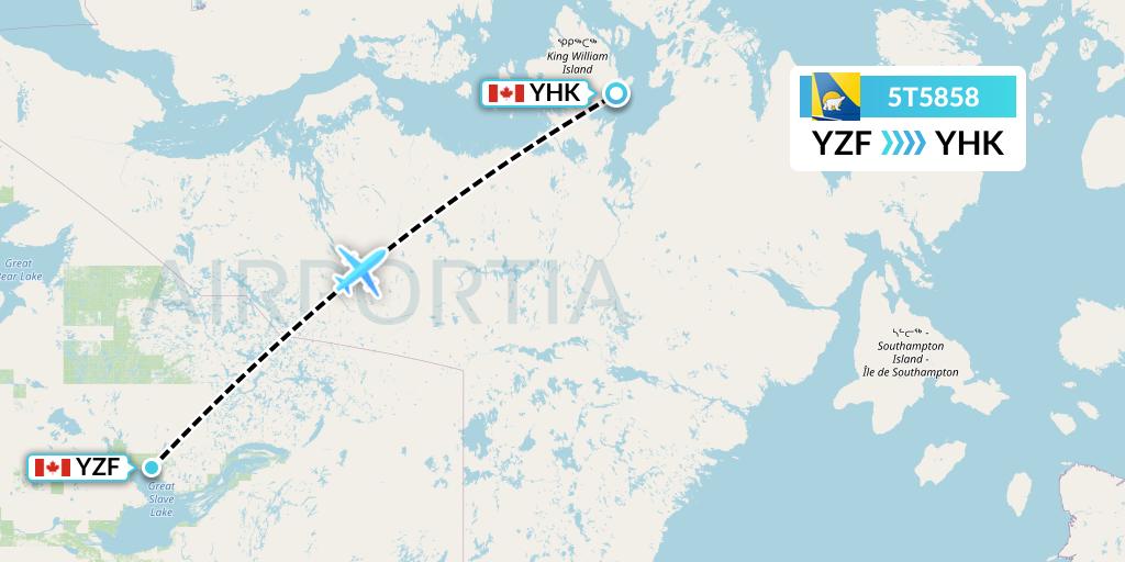 5T5858 Canadian North Flight Map: Yellowknife to Gjoa Haven