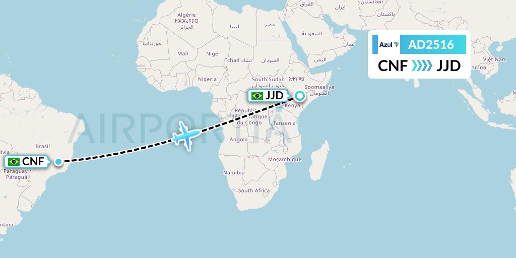 AD2516 Azul Brazilian Airlines Flight Map: Belo Horizonte to Cruz Alta