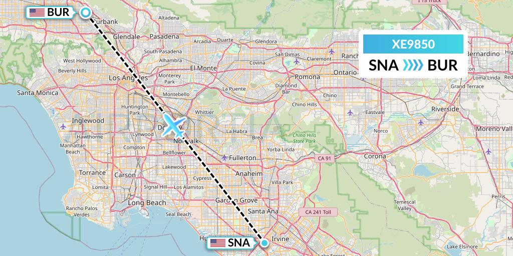 XE9850 Jsx Flight Map: Orange County to Burbank