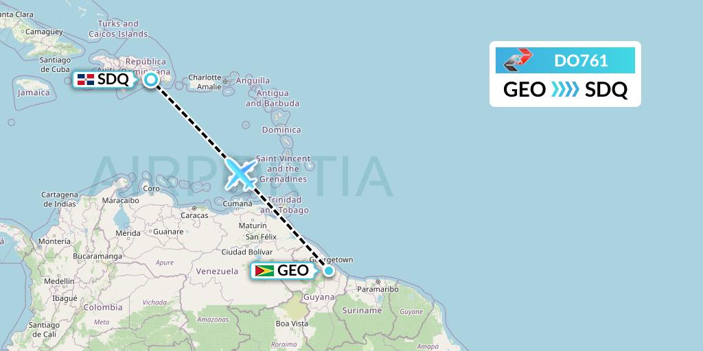 DO761 Sky High Aviation Flight Map: Georgetown to Santo Domingo