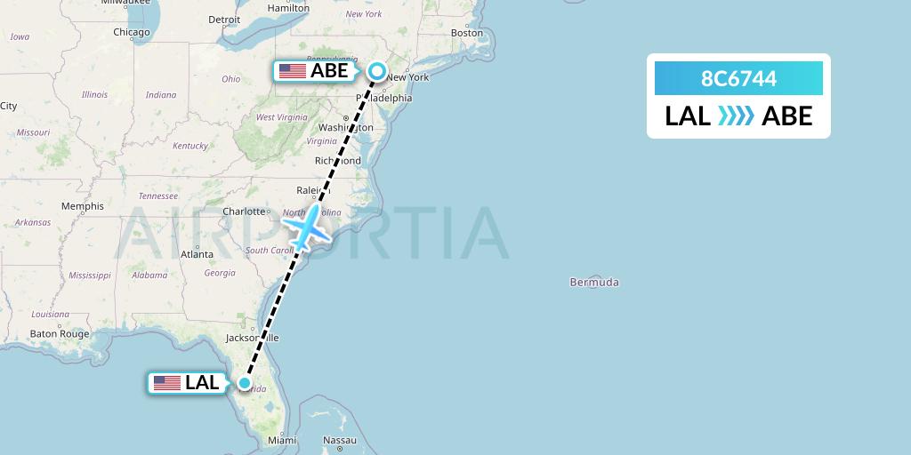 8C6744 Air Transport International Flight Map: Lakeland to Allentown