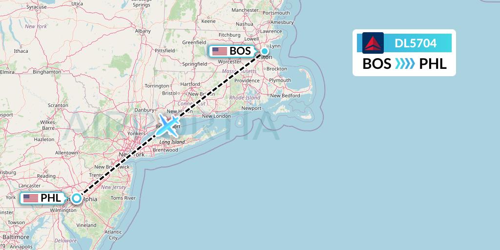 DL5704 Delta Air Lines Flight Map: Boston to Philadelphia