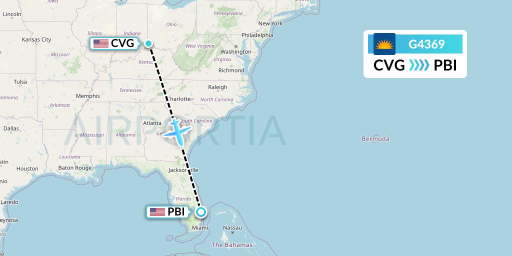 G4369 Allegiant Air Flight Map: Cincinnati to West Palm Beach