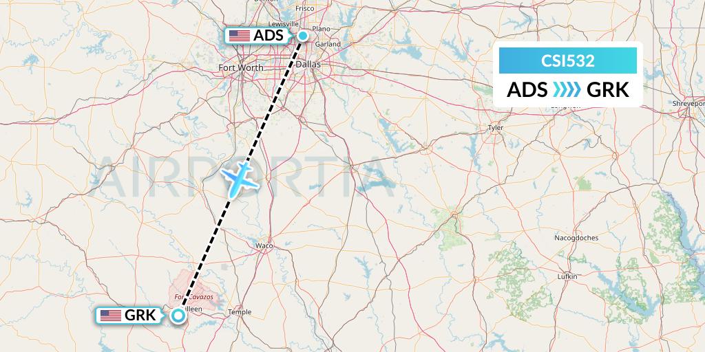 CSI532 Csi Aviation Flight Map: Dallas to Killeen