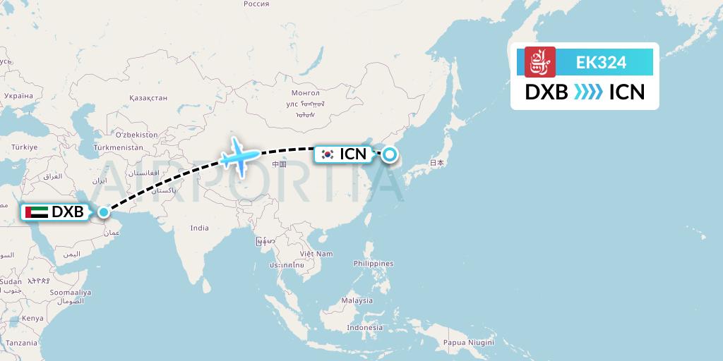 EK324 Emirates Flight Map: Dubai to Seoul