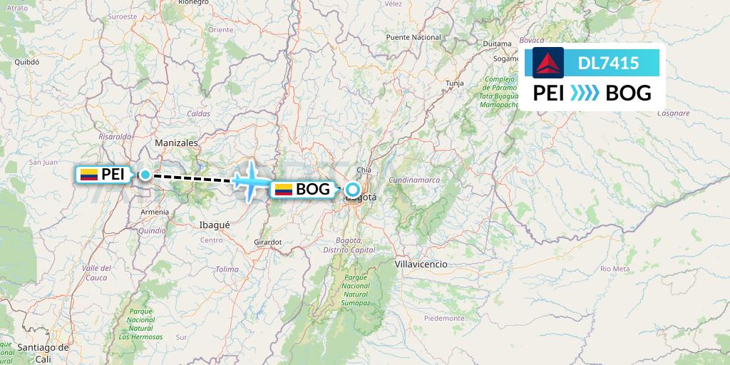DL7415 Delta Air Lines Flight Map: Pereira to Bogota