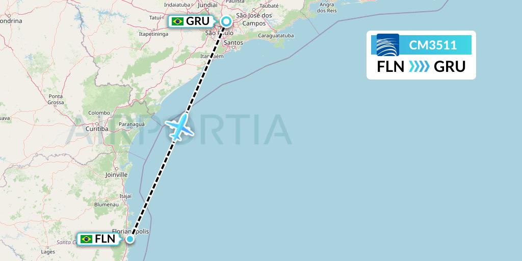 CM3511 Copa Airlines Flight Map: Florianopolis to Sao Paulo