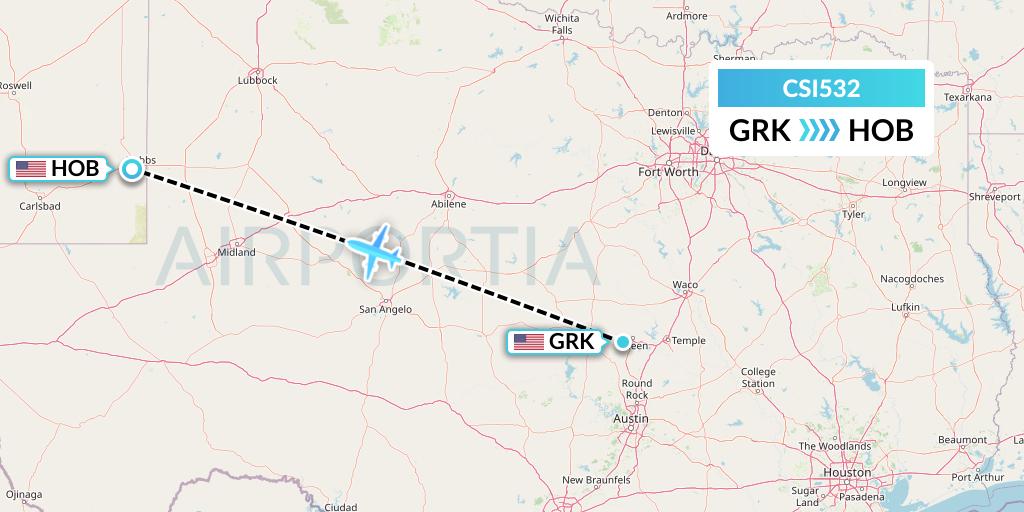 CSI532 Csi Aviation Flight Map: Killeen to Hobbs