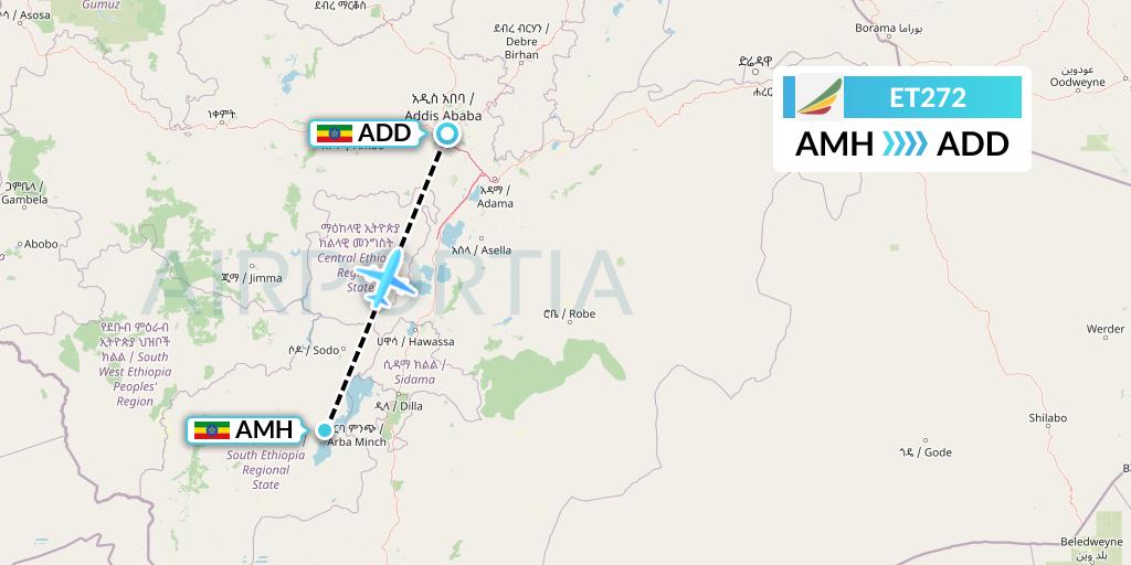 ET272 Ethiopian Airlines Flight Map: Ethiopia to Addis Ababa