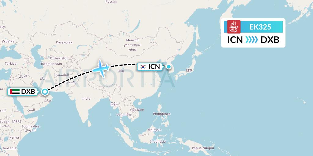 EK325 Emirates Flight Map: Seoul to Dubai