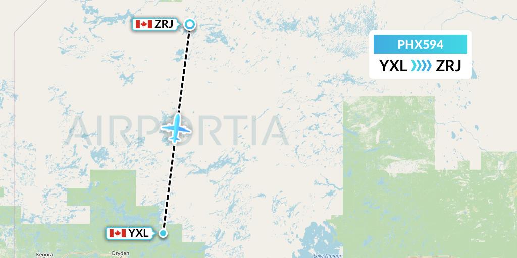 PHX594 SkyCare Flight Map: Sioux Lookout to Round Lake