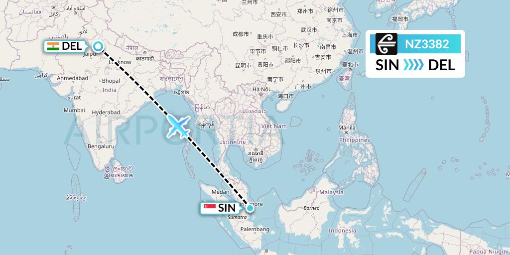 NZ3382 Air New Zealand Flight Map: Singapore to Delhi