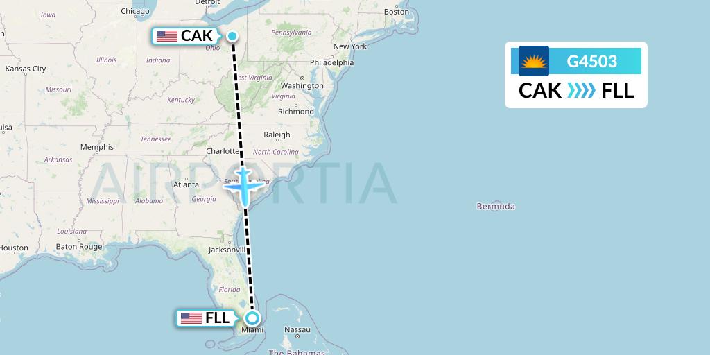 G4503 Allegiant Air Flight Map: Akron to Fort Lauderdale