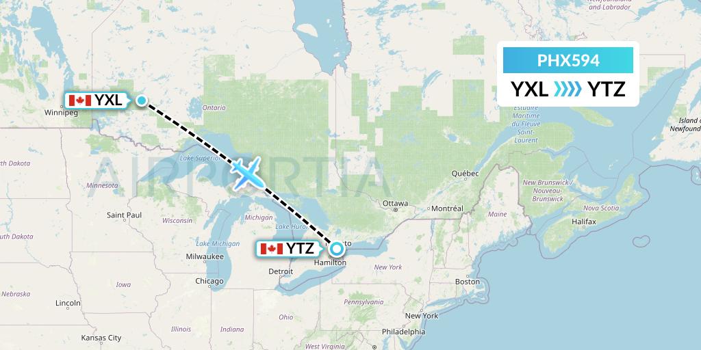 PHX594 SkyCare Flight Map: Sioux Lookout to Toronto