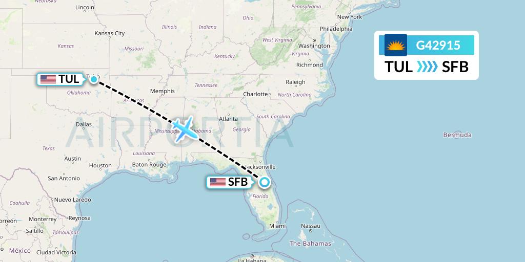 G42915 Allegiant Air Flight Map: Tulsa to Orlando