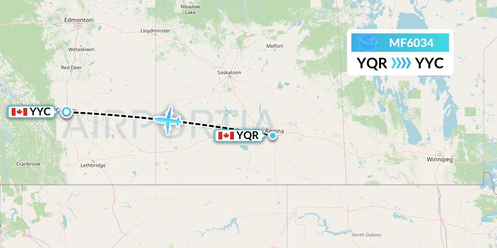 MF6034 Xiamen Airlines Flight Map: Regina to Calgary