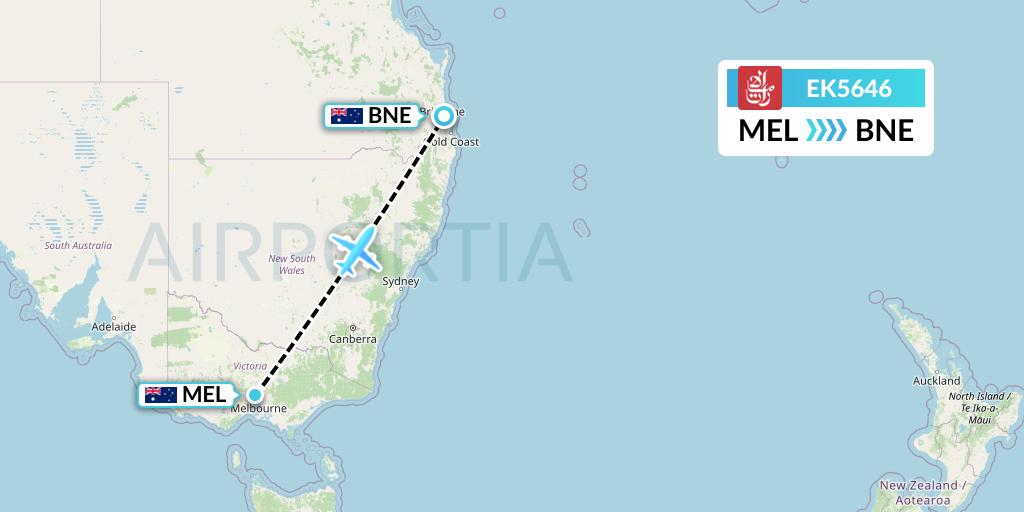 EK5646 Emirates Flight Map: Melbourne to Brisbane