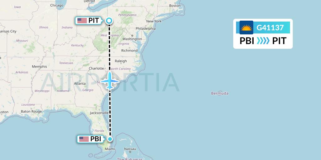 G41137 Allegiant Air Flight Map: West Palm Beach to Pittsburgh