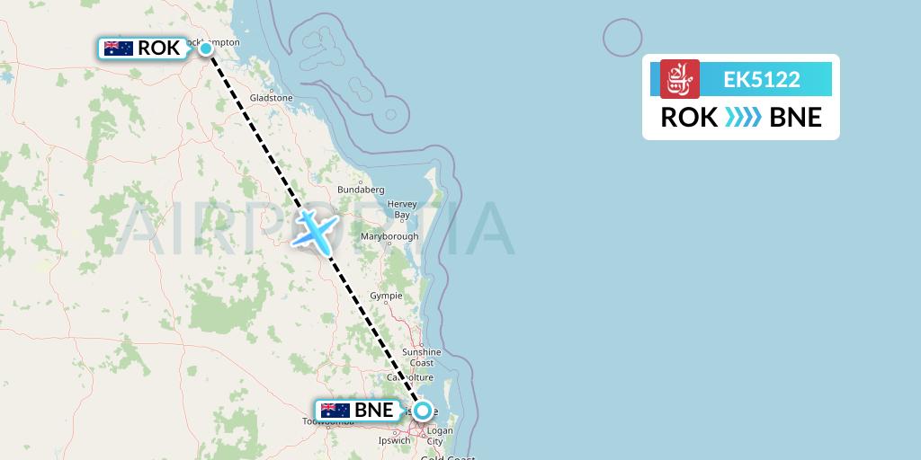 EK5122 Emirates Flight Map: Rockhampton to Brisbane