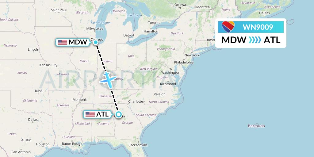 WN9009 Southwest Airlines Flight Map: Chicago to Atlanta