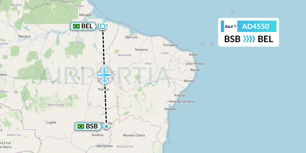 AD4550 Azul Brazilian Airlines Flight Map: Brasilia to Belem