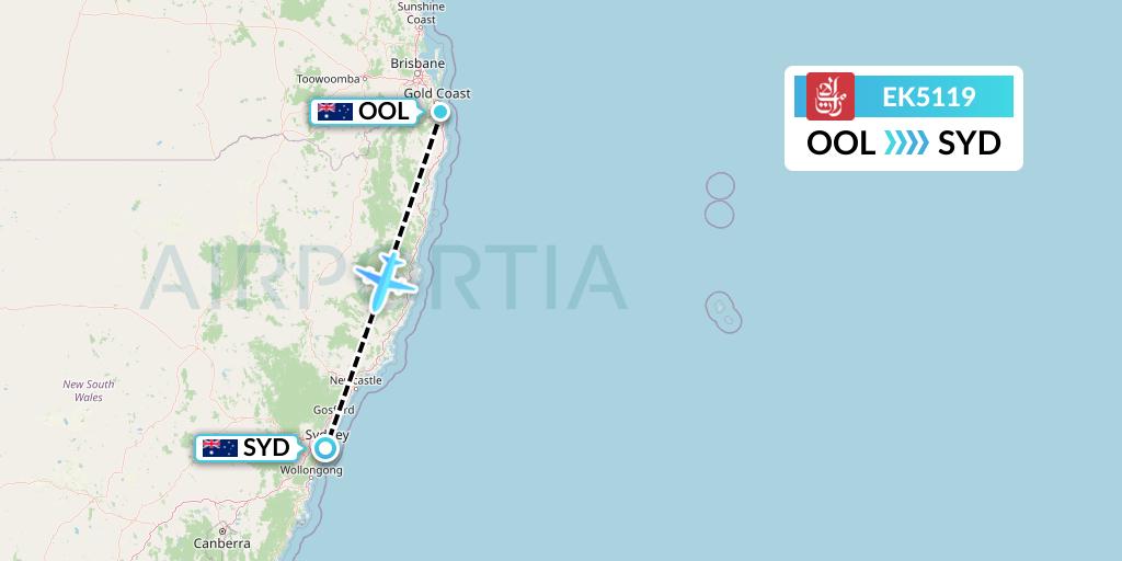EK5119 Emirates Flight Map: Gold Coast to Sydney