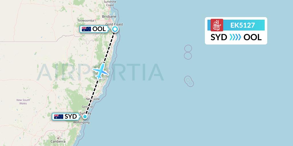 EK5127 Emirates Flight Map: Sydney to Gold Coast
