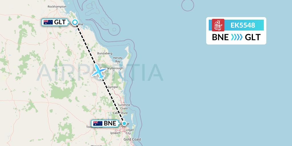 EK5548 Emirates Flight Map: Brisbane to Gladstone