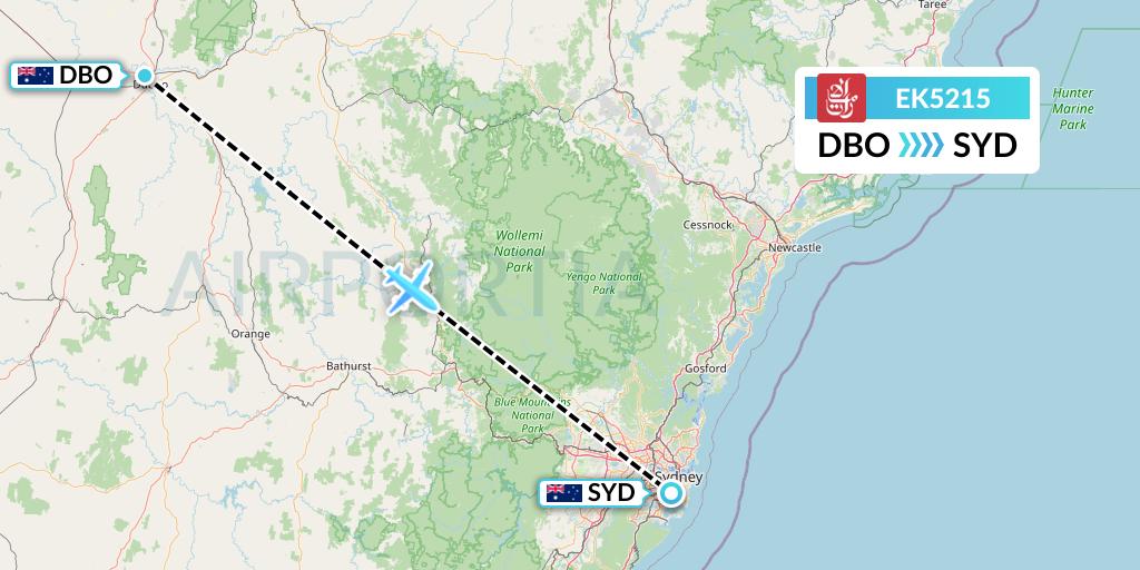 EK5215 Emirates Flight Map: Dubbo to Sydney