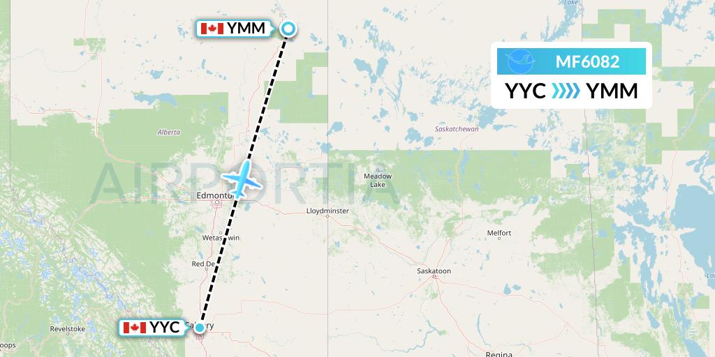 MF6082 Xiamen Airlines Flight Map: Calgary to Fort McMurray