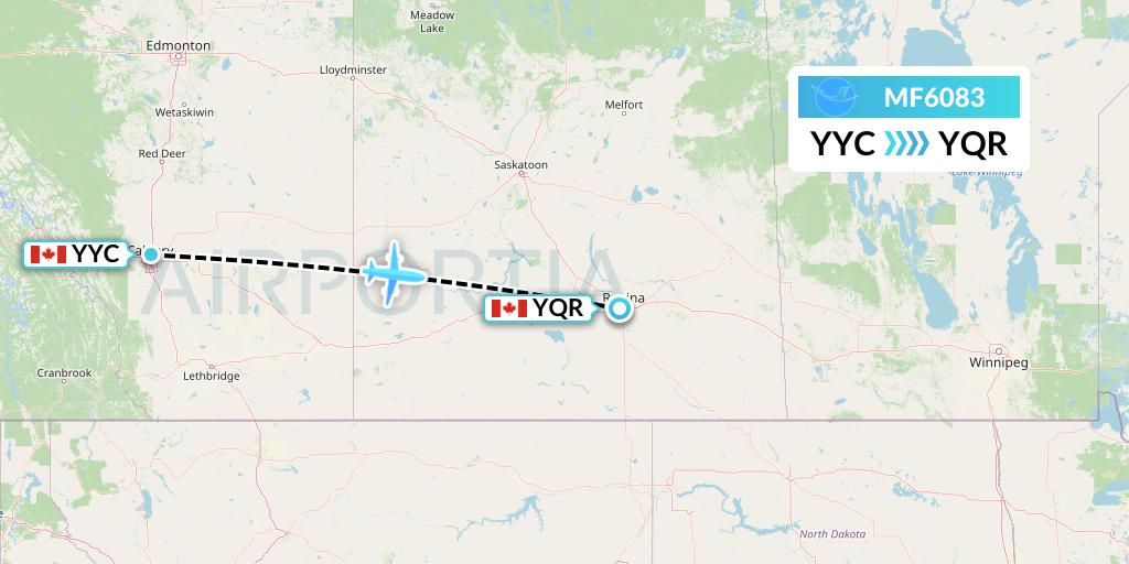 MF6083 Xiamen Airlines Flight Map: Calgary to Regina