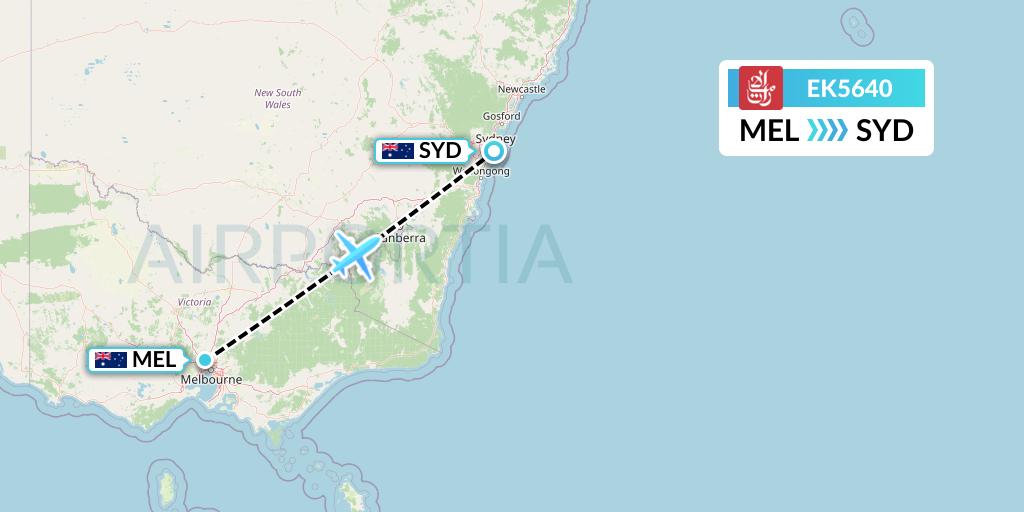 EK5640 Emirates Flight Map: Melbourne to Sydney