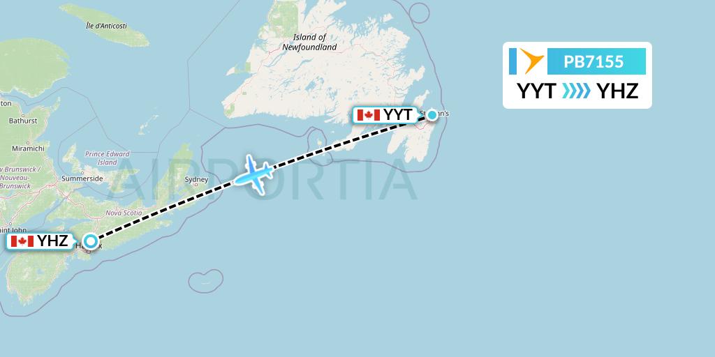 PB7155 PAL Airlines Flight Map: St. John's to Halifax