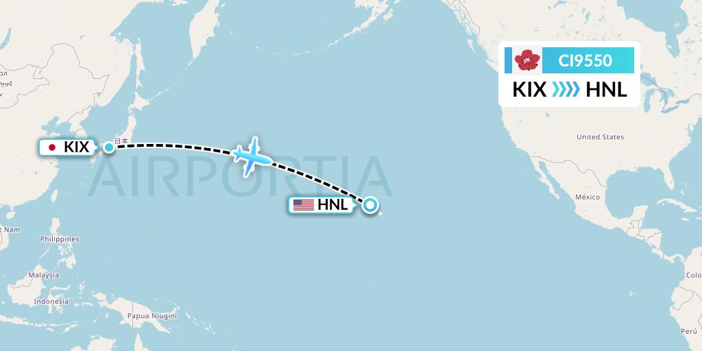 CI9550 China Airlines Flight Map: Osaka to Honolulu