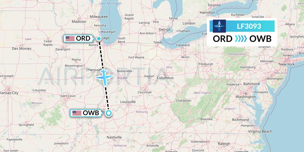 LF3093 Corporate Flight Management Flight Map: Chicago to Owensboro