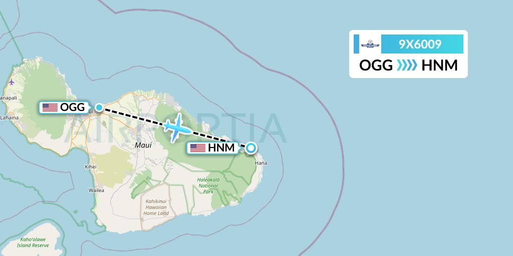 9X6009 Southern Airways Express Flight Map: Kahului to Hana
