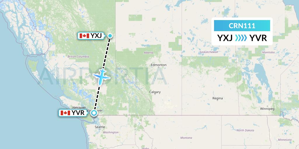 CRN111 Aerocaribbean Flight Map: Fort St. John to Vancouver