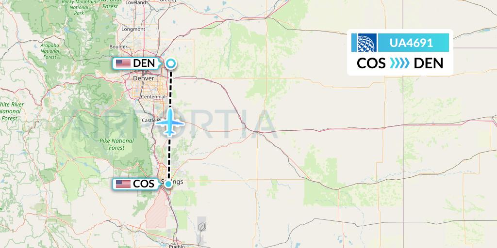 UA4691 United Airlines Flight Map: Colorado Springs to Denver